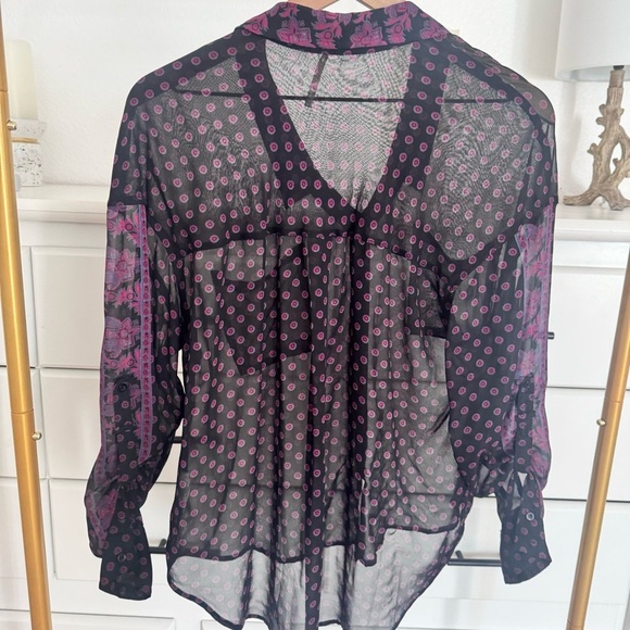Free People Purple Black Easy Rider Floral
Paisley Button Up Blouse Size Small - Picture 3 of 16